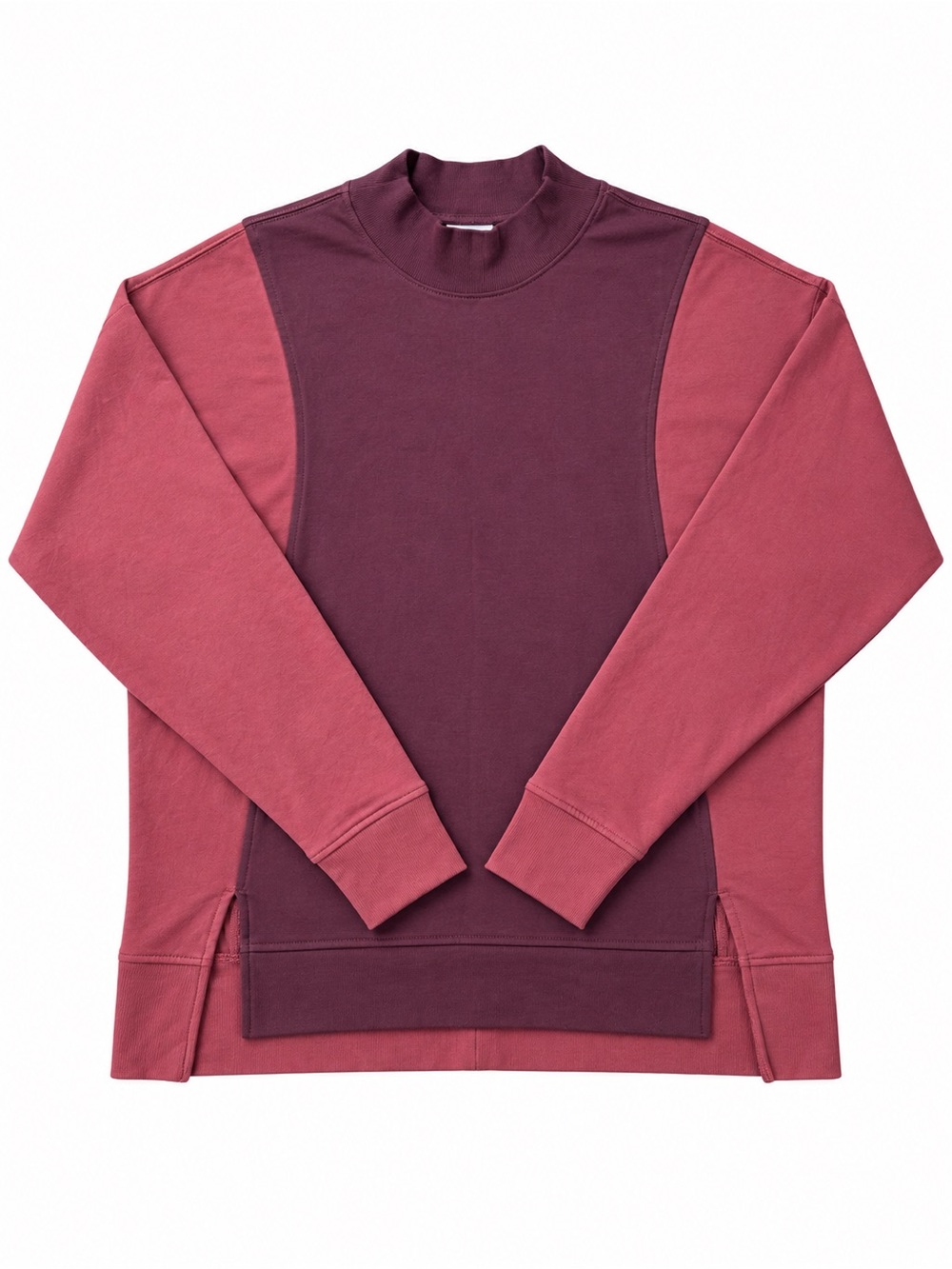 Athleta Colorblock Mock Neck Pullover Sweatshirt Large Berry Pink Thumbholes